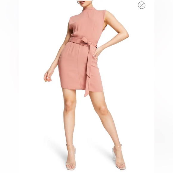 ASOS DESIGN split sleeve mini dress with obi belt in terracotta - Picture 4 of 4